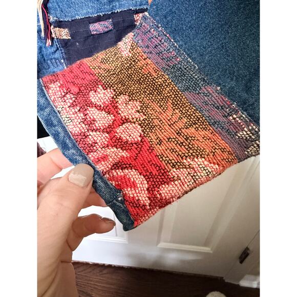 Karen Hart Patchwork Tapestry Denim Jacket Embroidered Mixed Boho vintage Coat - Picture 4 of 8